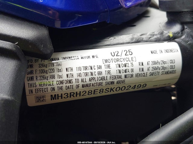 Aukcja sprzedaży 2025 Yamaha Mtn320 A, vin: MH3RH28E8SK002499, numer aukcji: 46147044