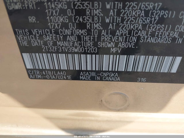 Продажа на аукционе авто 2009 Toyota Rav4 Limited, vin: 2T3ZF31V39W001203, номер лота: 46147071