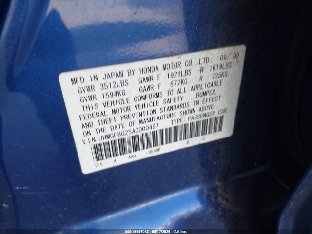Aukcja sprzedaży 2010 Honda Fit, vin: JHMGE8G25AC000497, numer aukcji: 46147087