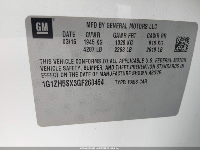 46147099 :رقم المزاد ، 1G1ZH5SX3GF260464 vin ، 2016 Chevrolet Malibu Premier مزاد بيع