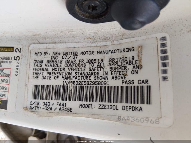 Продаж на аукціоні авто 2008 Toyota Corolla Ce, vin: 1NXBR32E58Z958091, номер лоту: 46147119