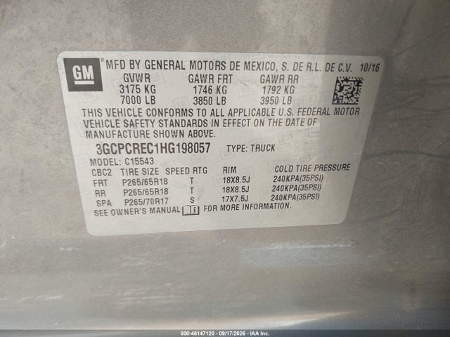 2017 Chevrolet Silverado 1500 1lt მანქანა იყიდება აუქციონზე, vin: 3GCPCREC1HG198057, აუქციონის ნომერი: 46147120
