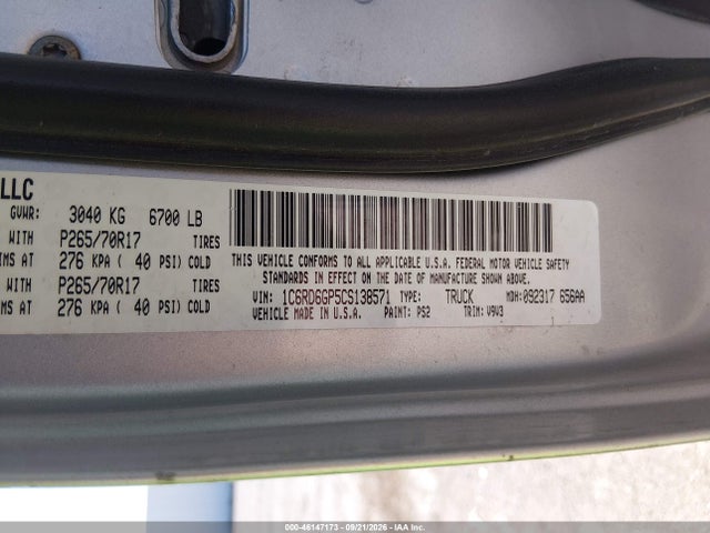 46147173 :رقم المزاد ، 1C6RD6GP5CS138571 vin ، 2012 Ram 1500 Slt مزاد بيع