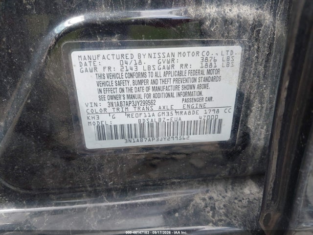 Продажа на аукционе авто 2018 Nissan Sentra S, vin: 3N1AB7AP3JY299562, номер лота: 46147183