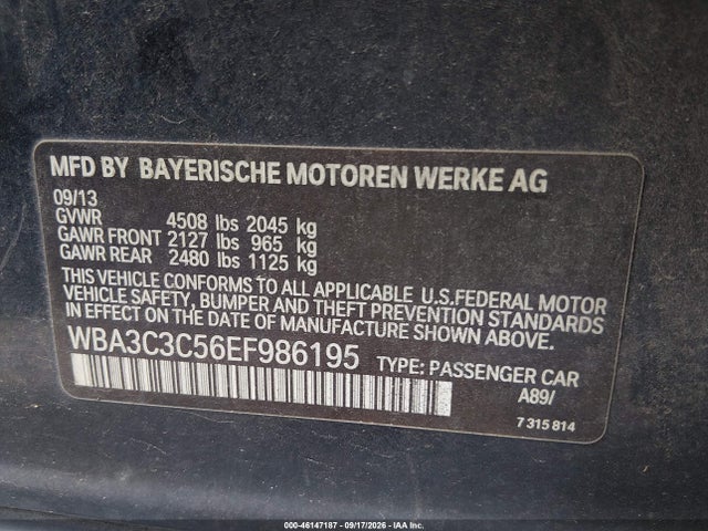 Продажа на аукционе авто 2014 Bmw 320i Xdrive, vin: WBA3C3C56EF986195, номер лота: 46147187