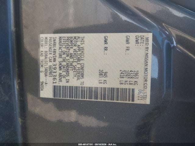 Продаж на аукціоні авто 2021 Nissan Altima S Fwd, vin: 1N4BL4BV1MN393361, номер лоту: 46147191