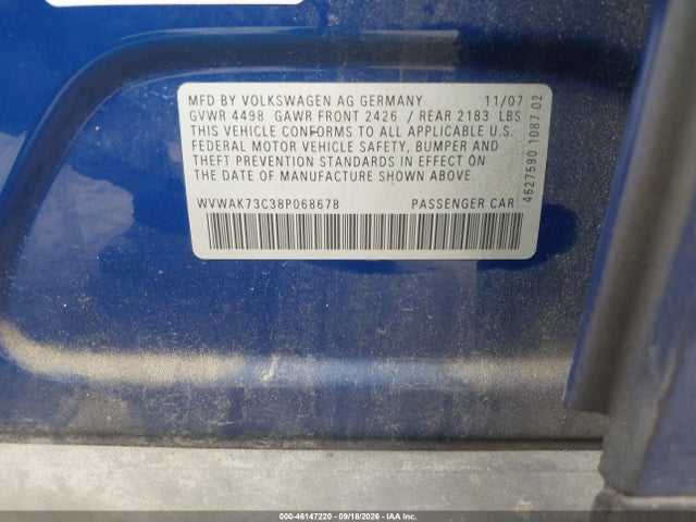 46147220 :رقم المزاد ، WVWAK73C38P068678 vin ، 2008 Volkswagen Passat Komfort مزاد بيع