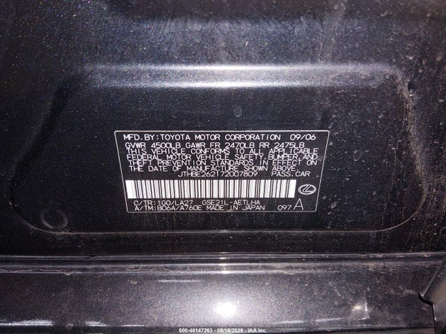 2007 Lexus Is 350 მანქანა იყიდება აუქციონზე, vin: JTHBE262172007809, აუქციონის ნომერი: 46147263