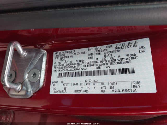 Ford Escape Titanium 2016 1FMCU9JXXGUA92203 Image 9