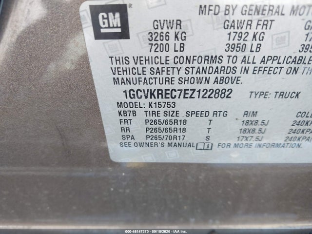 2014 Chevrolet Silverado 1500 1lt მანქანა იყიდება აუქციონზე, vin: 1GCVKREC7EZ122882, აუქციონის ნომერი: 46147270