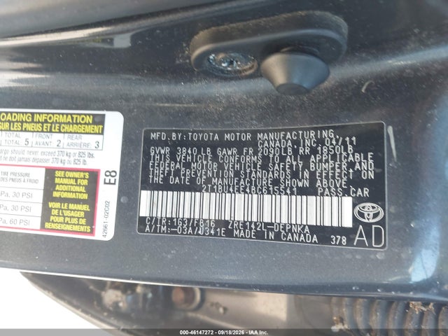 2011 Toyota Corolla S/le მანქანა იყიდება აუქციონზე, vin: 2T1BU4EE4BC615541, აუქციონის ნომერი: 46147272