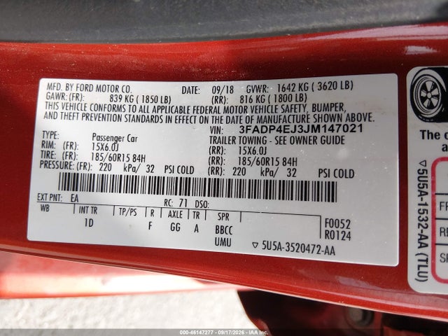 Ford FIESTA SE 2018 3FADP4EJ3JM147021 Image 9