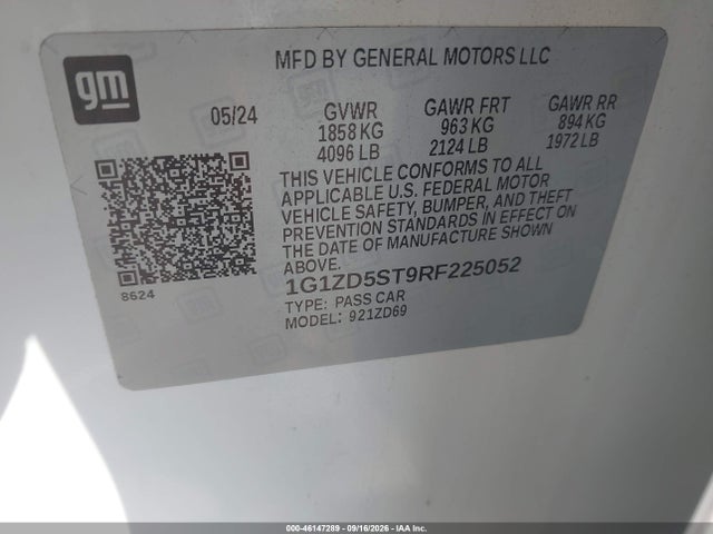 Aukcja sprzedaży 2024 Chevrolet Malibu Fwd 1lt, vin: 1G1ZD5ST9RF225052, numer aukcji: 46147289