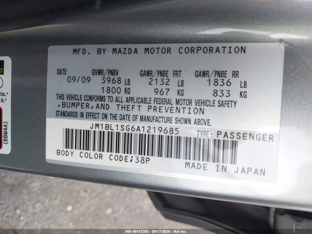 2010 Mazda Mazda3 I Touring მანქანა იყიდება აუქციონზე, vin: JM1BL1SG6A1219685, აუქციონის ნომერი: 46147293