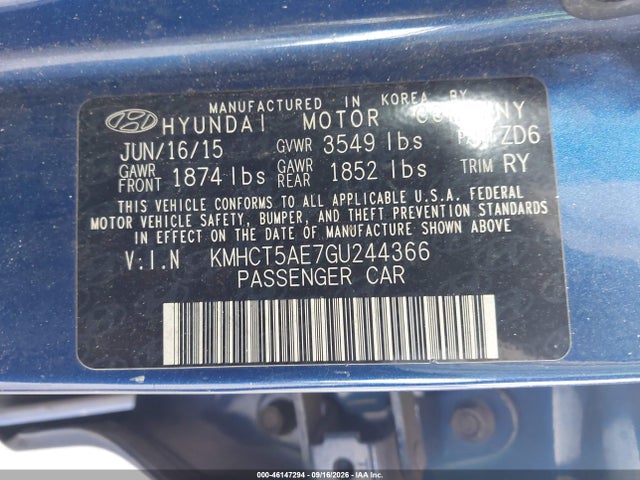Aukcja sprzedaży 2016 Hyundai Accent Se, vin: KMHCT5AE7GU244366, numer aukcji: 46147294