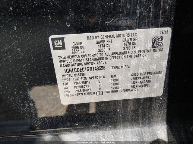 46147303 :رقم المزاد ، 1GNLCDEC1GR148556 vin ، 2016 Chevrolet Tahoe Commercial Fleet مزاد بيع