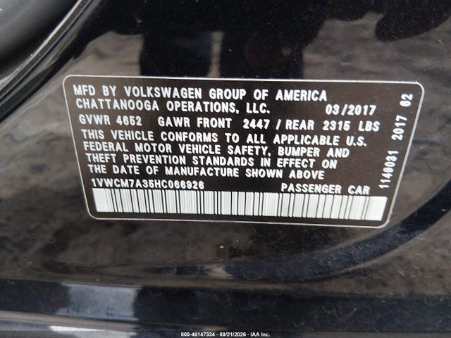 2017 Volkswagen Passat Sel Premium მანქანა იყიდება აუქციონზე, vin: 1VWCM7A35HC066926, აუქციონის ნომერი: 46147334