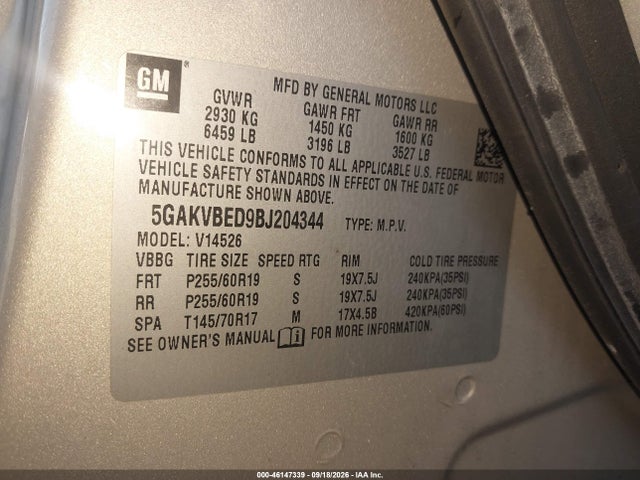 46147339 :رقم المزاد ، 5GAKVBED9BJ204344 vin ، 2011 Buick Enclave 1xl مزاد بيع