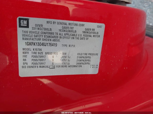 Aukcja sprzedaży 2008 Gmc Yukon Slt, vin: 1GKFK13048J176419, numer aukcji: 46147342