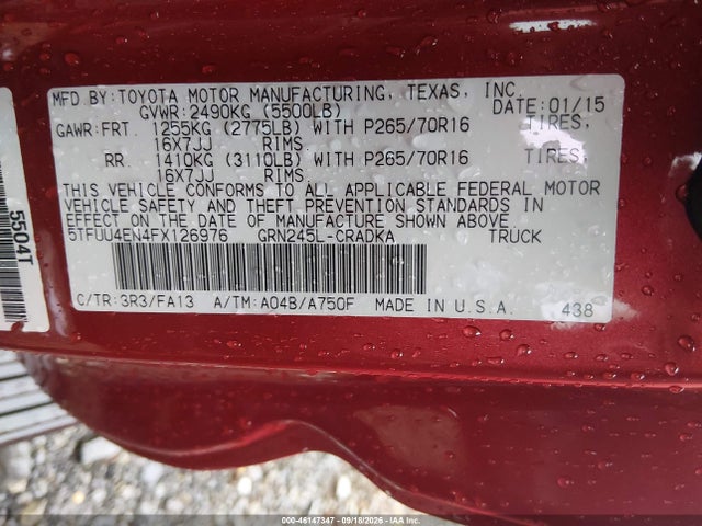 46147347 :رقم المزاد ، 5TFUU4EN4FX126976 vin ، 2015 Toyota Tacoma Base V6 مزاد بيع