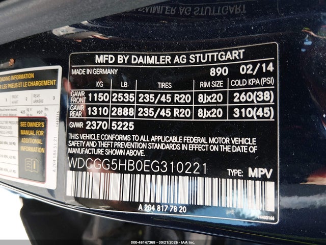 WDCGG5HB0EG310221 Mercedes-Benz GLK 350