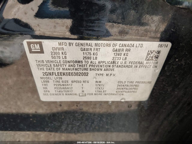 2014 Chevrolet Equinox Ls მანქანა იყიდება აუქციონზე, vin: 2GNFLEEK6E6382002, აუქციონის ნომერი: 46147386