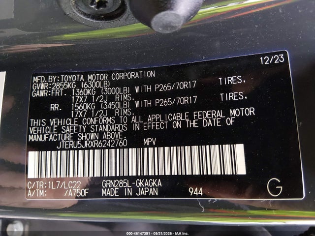 46147391 :رقم المزاد ، JTERU5JRXR6242760 vin ، 2024 Toyota 4runner Sr5 Premium/limited/trd Sport/trd Off Road/trd Off Road Premium/trd Pro مزاد بيع