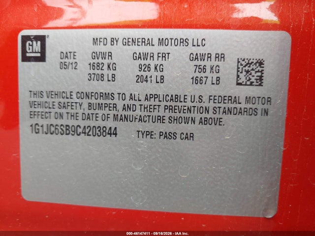 Продаж на аукціоні авто 2012 Chevrolet Sonic 2lt, vin: 1G1JC6SB9C4203844, номер лоту: 46147411