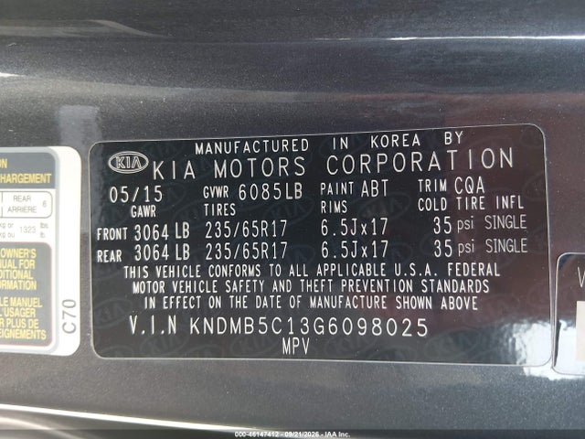 Продаж на аукціоні авто 2016 Kia Sedona Lx, vin: KNDMB5C13G6098025, номер лоту: 46147412