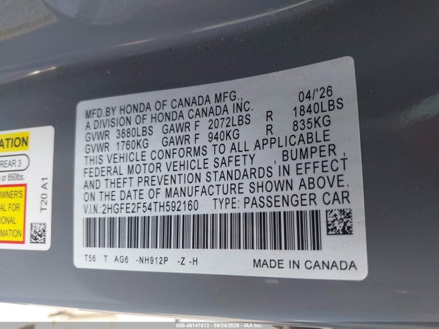 Honda Civic Sport 2026 2HGFE2F54TH592160 Image 9