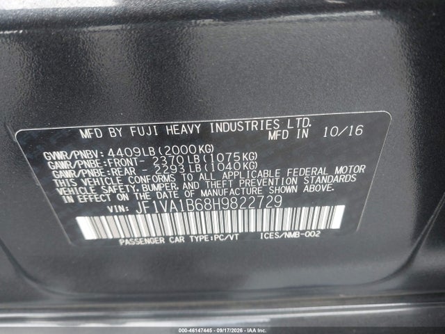 Subaru WRX 2017 JF1VA1B68H9822729 Image 9