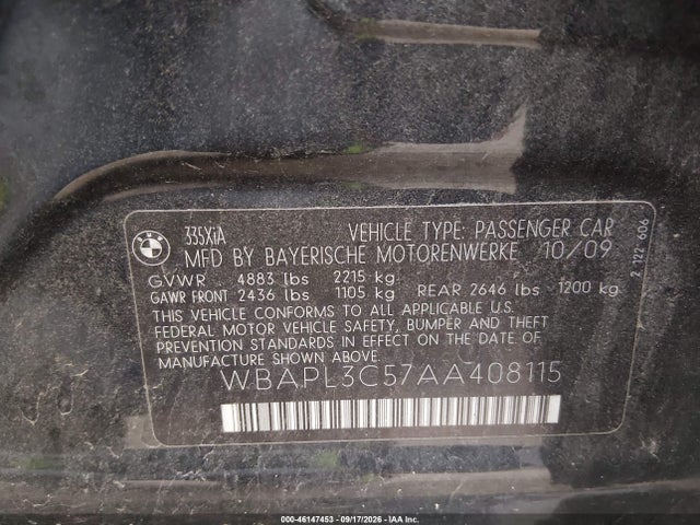Aukcja sprzedaży 2010 Bmw 335i Xdrive, vin: WBAPL3C57AA408115, numer aukcji: 46147453