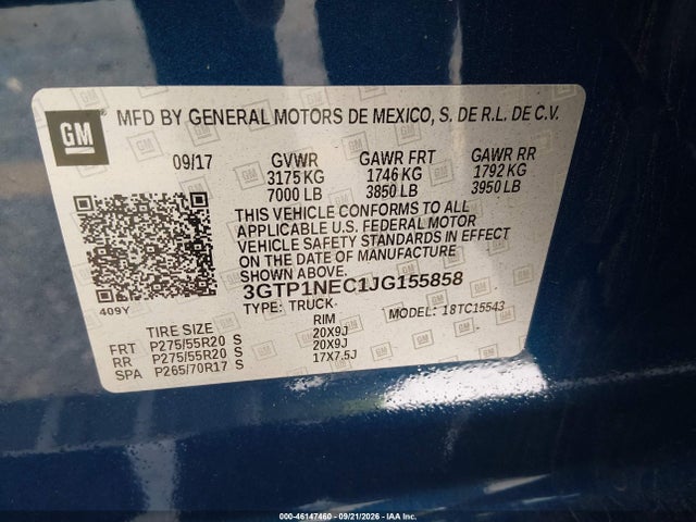 46147460 :رقم المزاد ، 3GTP1NEC1JG155858 vin ، 2018 Gmc Sierra 1500 Slt مزاد بيع