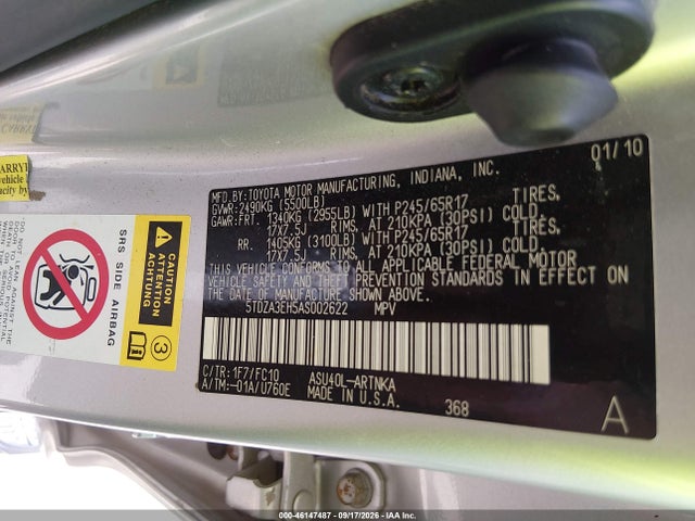 2010 Toyota Highlander მანქანა იყიდება აუქციონზე, vin: 5TDZA3EH5AS002622, აუქციონის ნომერი: 46147487