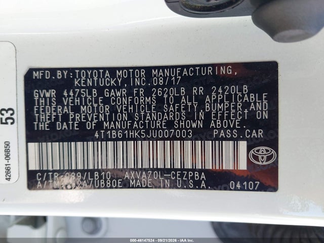 4T1B61HK5JU007003 Toyota CAMRY XSE