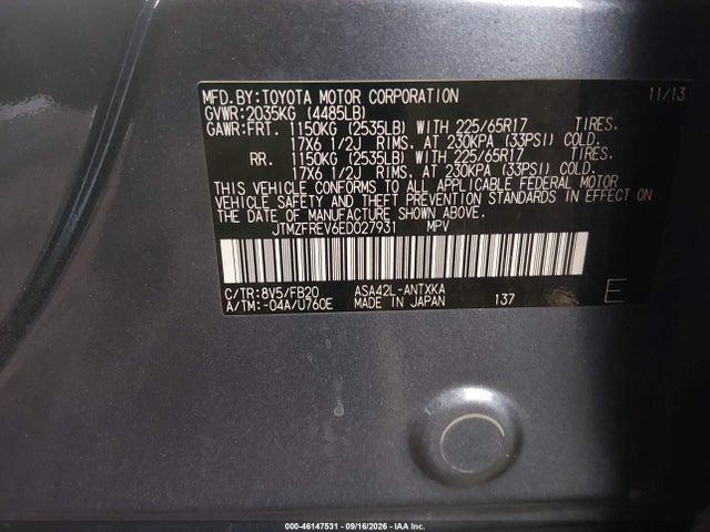 Toyota RAV4 LE 2014 JTMZFREV6ED027931 Image 9
