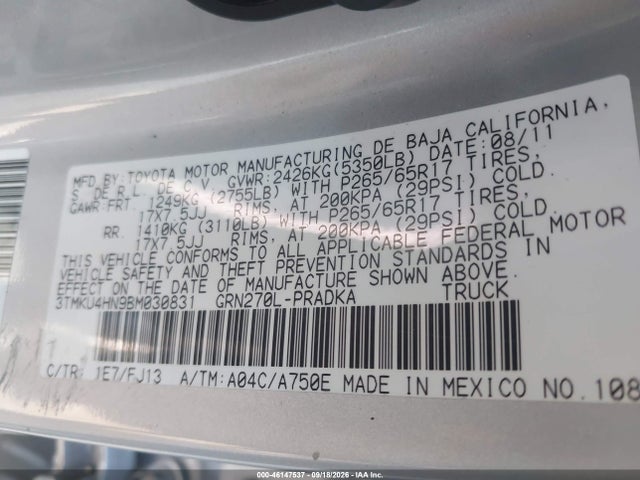 Aukcja sprzedaży 2011 Toyota Tacoma Prerunner V6, vin: 3TMKU4HN9BM030831, numer aukcji: 46147537
