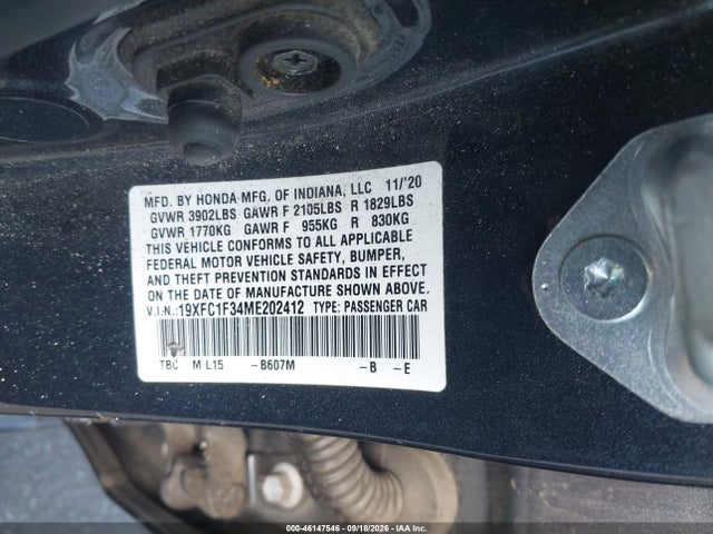 Продажа на аукционе авто 2021 Honda Civic Ex, vin: 19XFC1F34ME202412, номер лота: 46147546