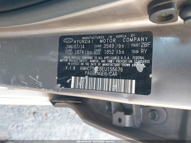 2014 Hyundai Accent Gs მანქანა იყიდება აუქციონზე, vin: KMHCT5AE8EU155676, აუქციონის ნომერი: 46147574