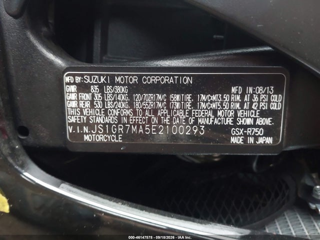 Suzuki GSX-R750 2014 JS1GR7MA5E2100293 Image 10