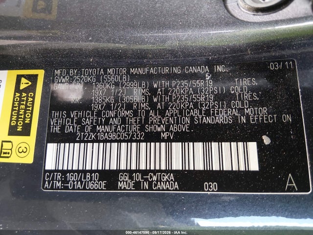 Продаж на аукціоні авто 2011 Lexus Rx 350, vin: 2T2ZK1BA9BC057332, номер лоту: 46147590