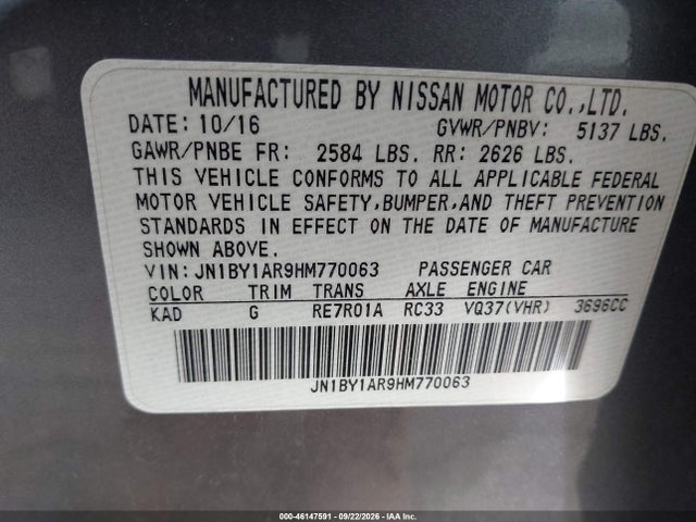 Продажа на аукционе авто 2017 Infiniti Q70 3.7x, vin: JN1BY1AR9HM770063, номер лота: 46147591