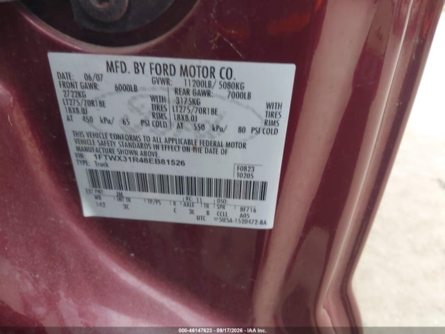 Продаж на аукціоні авто 2008 Ford Super Duty F-350 Srw Fx4/lariat/xl/xlt, vin: 1FTWX31R48EB81526, номер лоту: 46147623