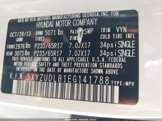 Aukcja sprzedaży 2014 Hyundai Santa Fe Sport 2.4l, vin: 5XYZUDLB1EG141788, numer aukcji: 46147624
