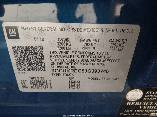Chevrolet Silverado 1500 2lt 2018 3GCUKREC8JG393746 Image 9