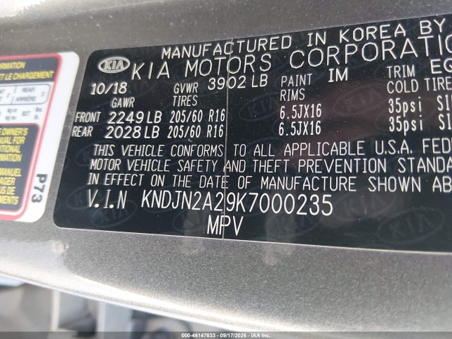 Продажа на аукционе авто 2019 Kia Soul, vin: KNDJN2A29K7000235, номер лота: 46147633