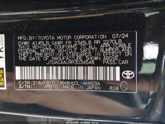 Aukcja sprzedaży 2024 Toyota Prius Le, vin: JTDACAAU9R3034548, numer aukcji: 46147638