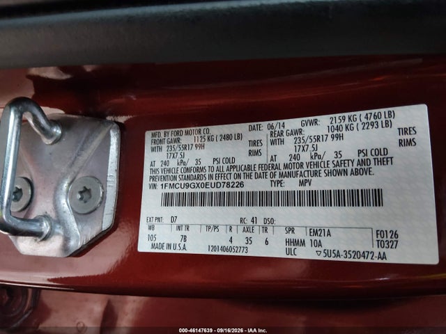 Auction sale of the 2014 Ford Escape Se, vin: 1FMCU9GX0EUD78226, lot number: 46147639