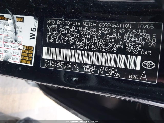 2005 Toyota Prius მანქანა იყიდება აუქციონზე, vin: JTDKB20U553127575, აუქციონის ნომერი: 46147658
