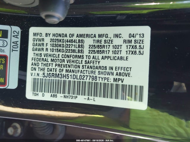 Продаж на аукціоні авто 2013 Honda Cr-v Ex, vin: 5J6RM3H51DL027798, номер лоту: 46147661